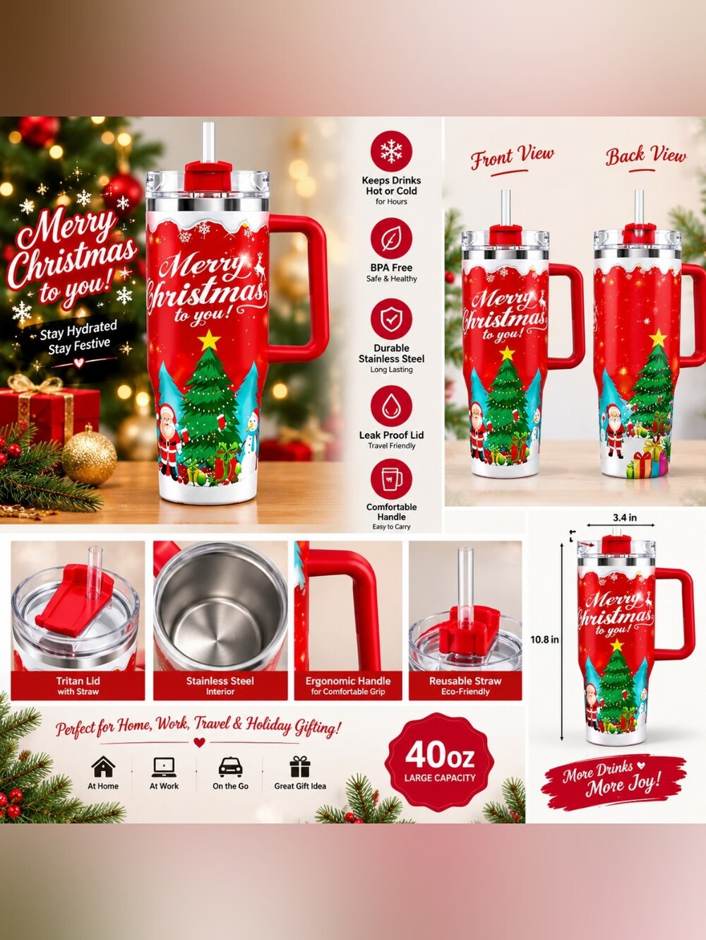 Christmas Themed Red Travel Mug